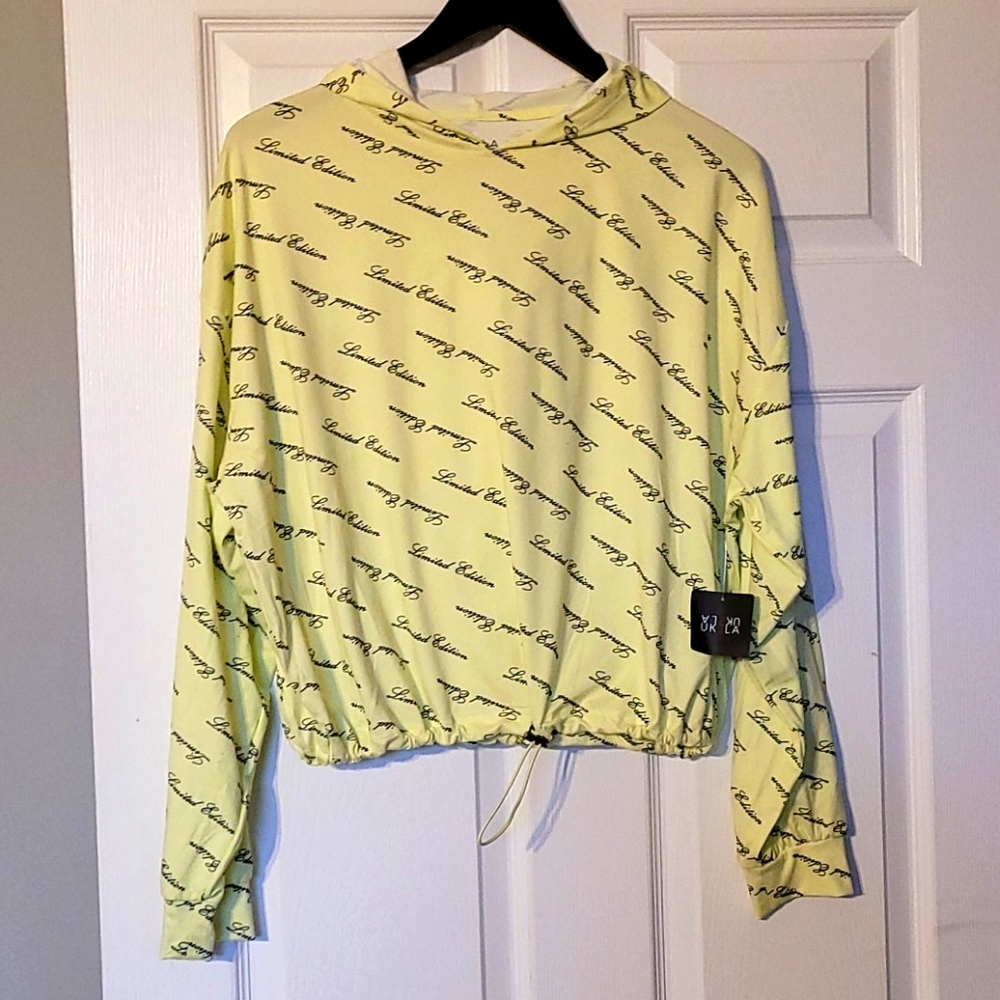 Hooded Crop Top Drawerstring Sweatshirt